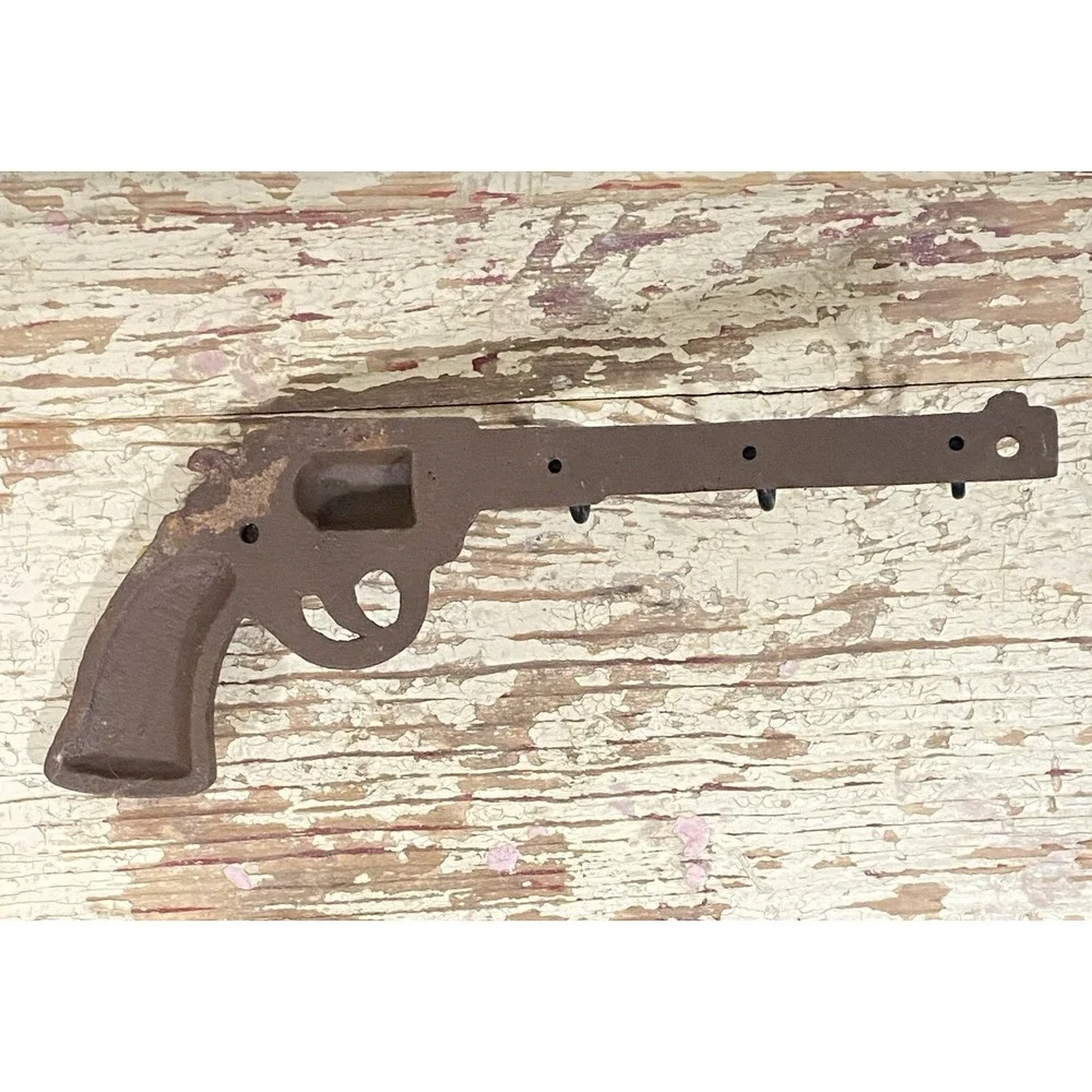 Cast Iron Gun Pistol Wall Hanging Key Hook Iron & Metal Western Decor 10